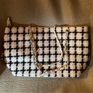 Black and white checkered tweed bag